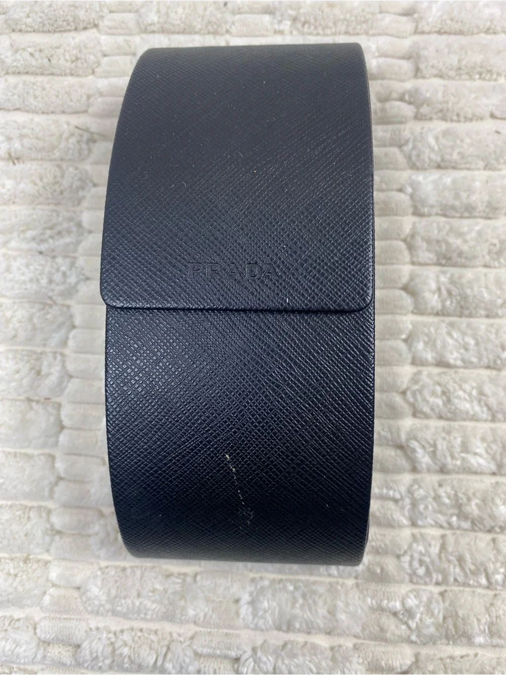 PRADA Authentic Black Textured Hard Sunglasses Case & Microfiber Cleaning Cloth
